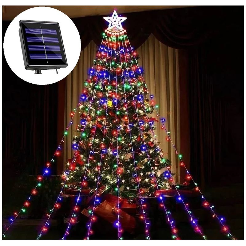 GENERICO - Luz Solar Cascada Guirnalda Estrella Navidad Multicolor