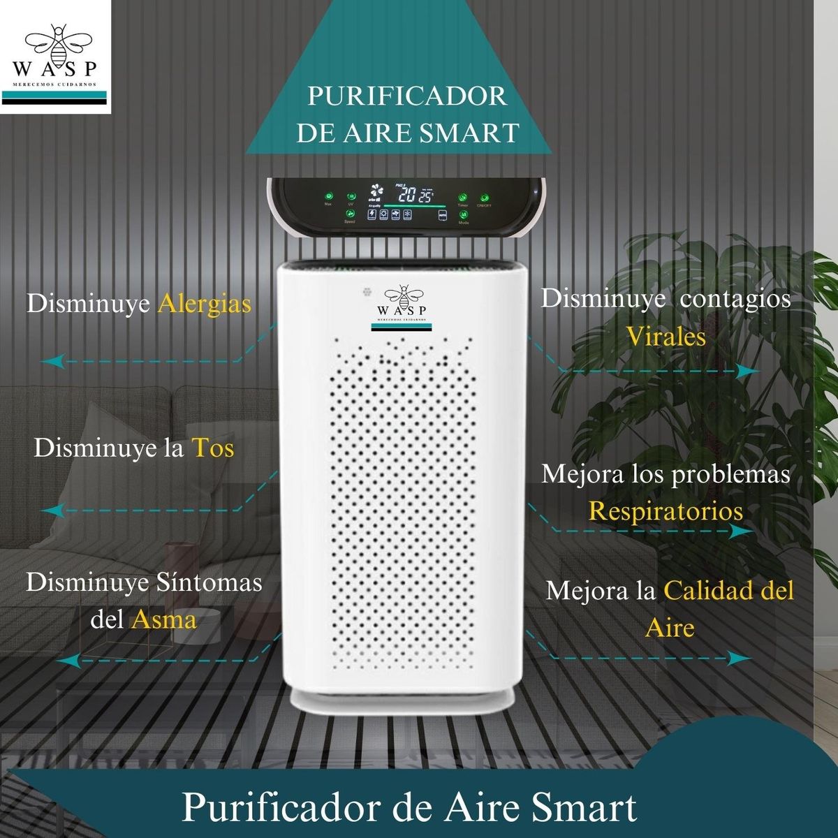 WASP - Purificador de Aire Smart Filtro HEPA H13  Ionizador  Luz UVC