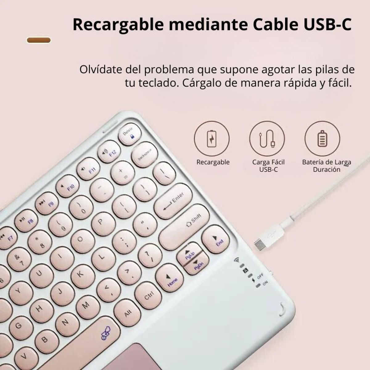 GENERICO - Teclado Touchpad Bluetooth En Español Tablet Pc Cel Celeste