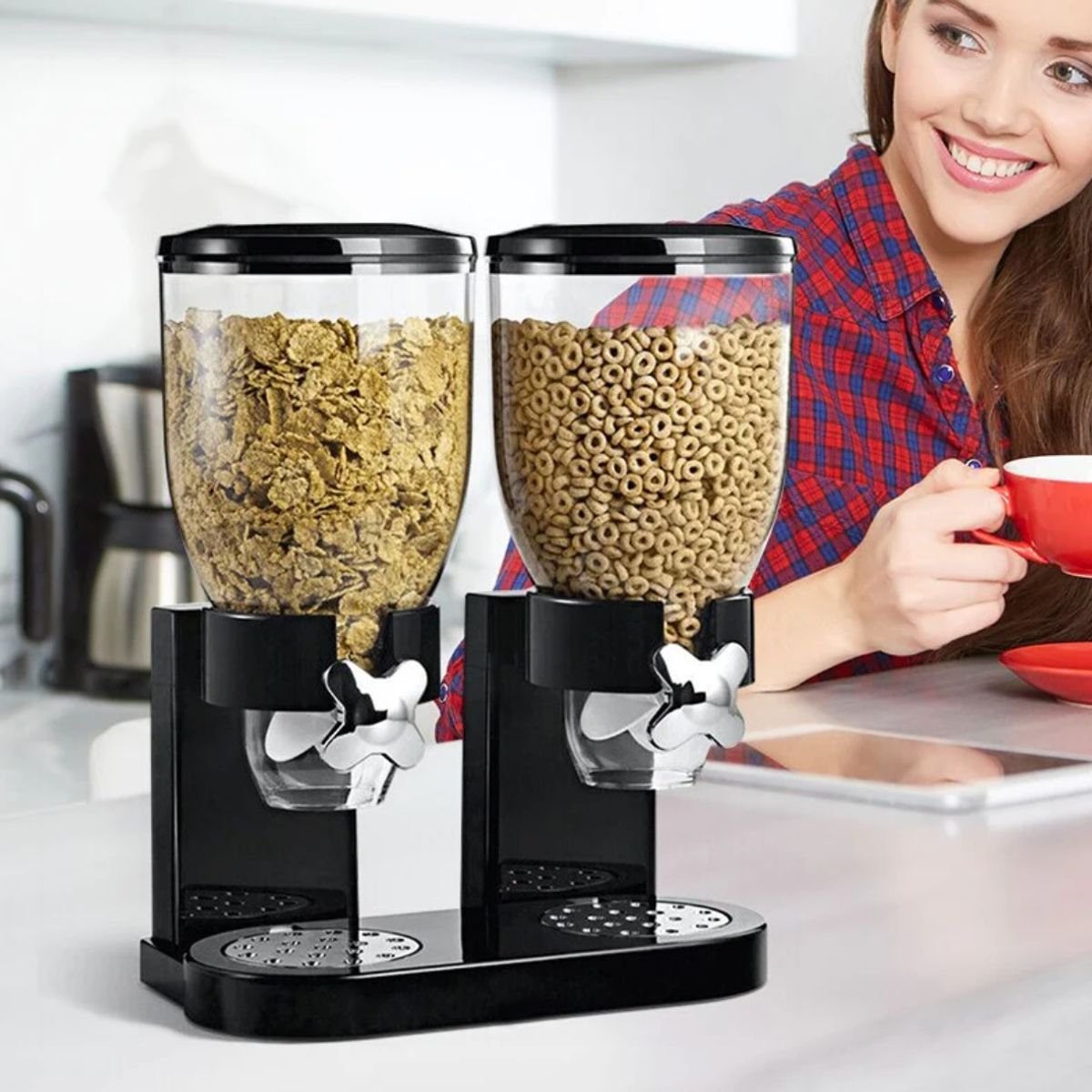 GENERICO - Dispensador Doble De Mesa Cereal Granos Dulces Frutos Secos