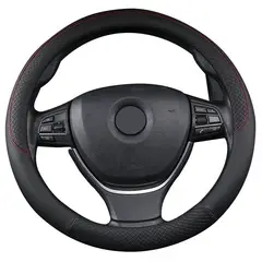GENERICO - FUNDA CUBRE VOLANTE PREMIUM ECOCUERO NEGRO CON COSTURA ROJA