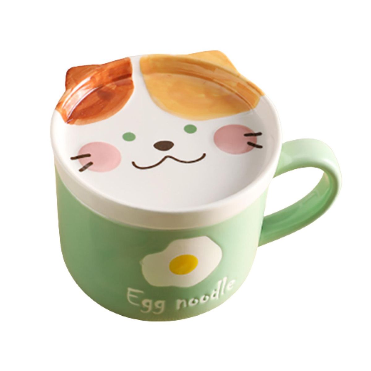 GENERICO - Tazon Taza Mas Plato De Ceramica Verde Gatito Japones