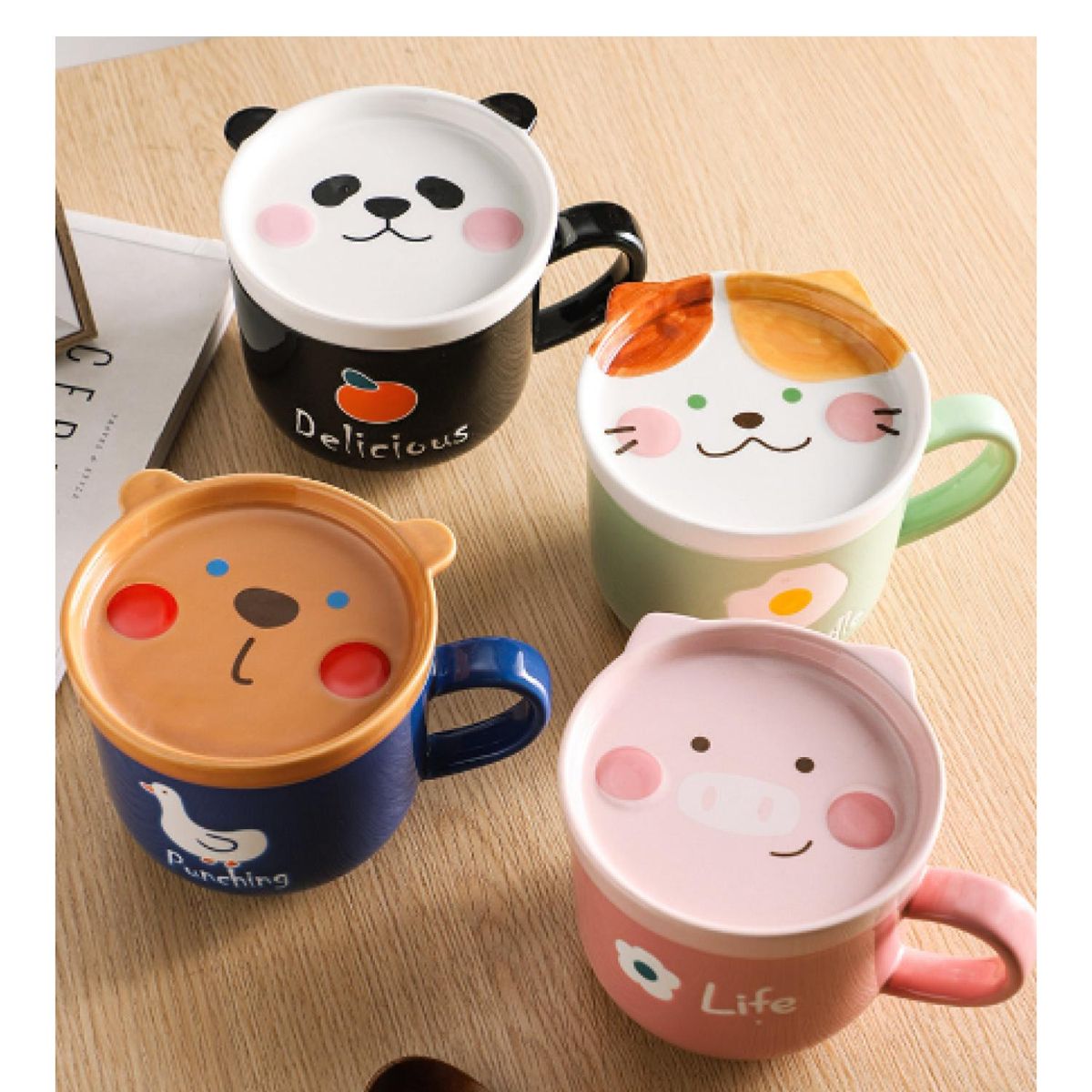 GENERICO - Tazon Taza Mas Plato De Ceramica Negro Panda Japones