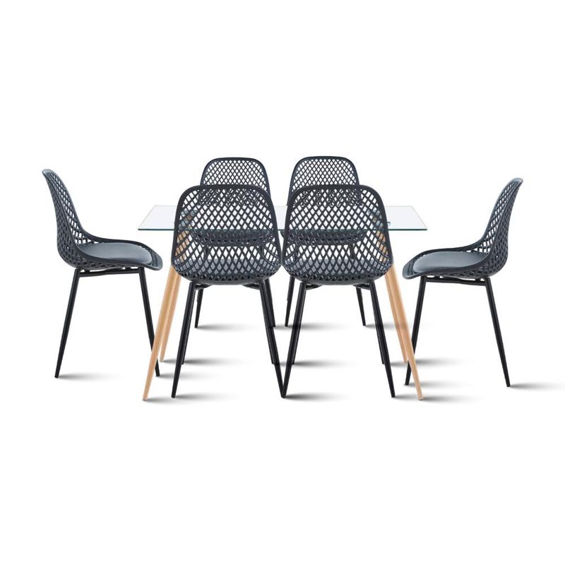 KLIK - Comedor Mesa de Vidrio 120x80 + 6 Sillas Europa Negras KLIK