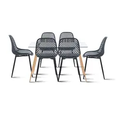 KLIK - Comedor Mesa de Vidrio 120x80 + 6 Sillas Europa Negras