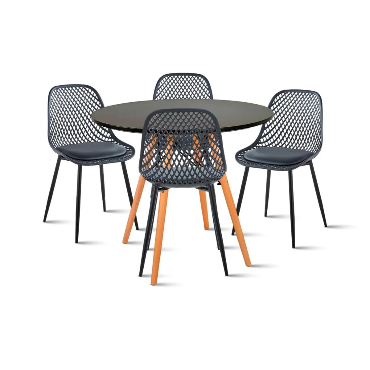 KLIK - Comedor Mesa Redonda Negra 80cm + 4 Sillas Europa Negras KLIK