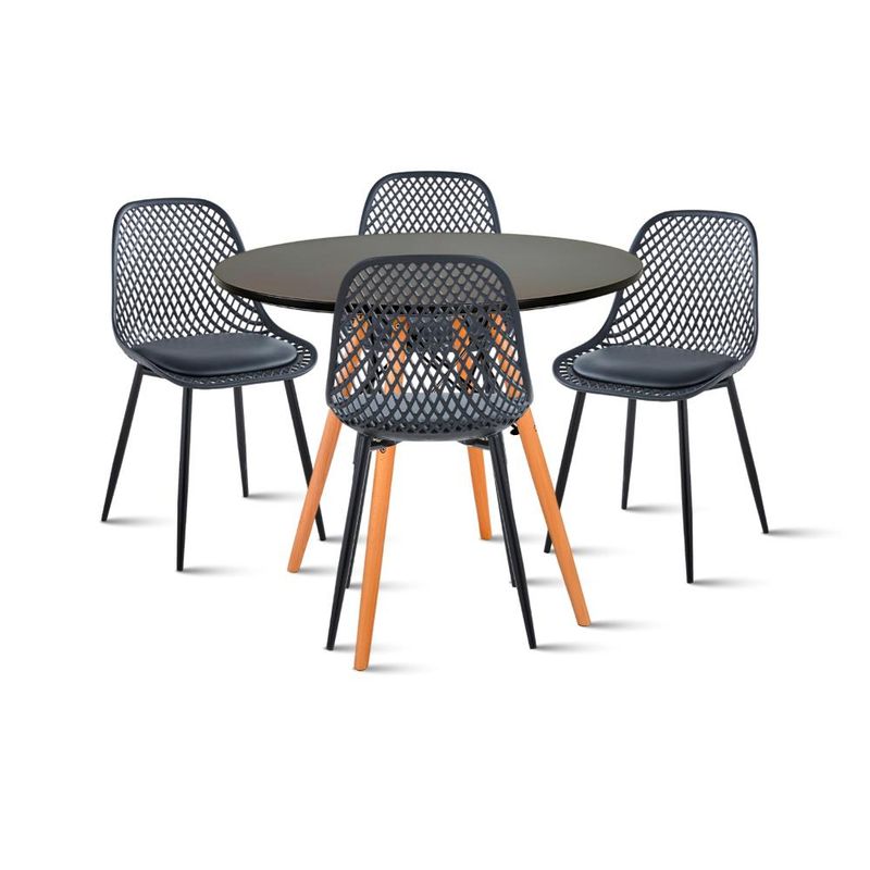 KLIK - Comedor Mesa Redonda Negra 80cm + 4 Sillas Europa Negras KLIK