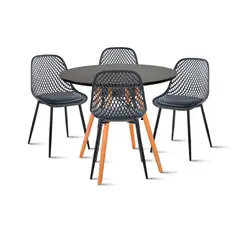 KLIK - Comedor Mesa Redonda Negra 80cm + 4 Sillas Europa Negras