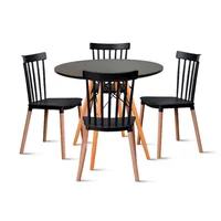 Comedor Mesa Redonda Negra 80cm + 4 Sillas Windsor Negras