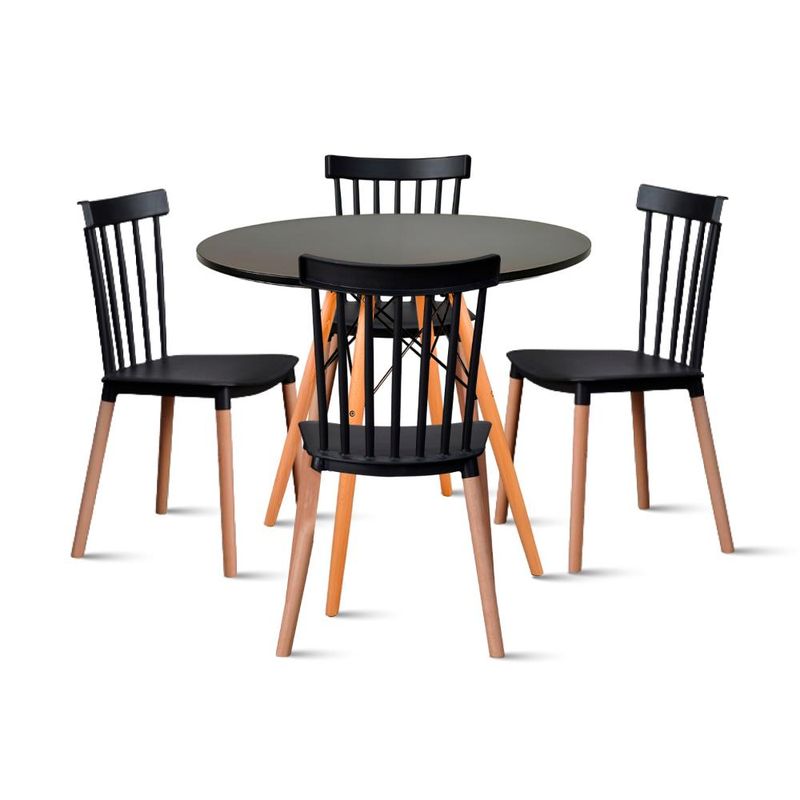 KLIK - Comedor Mesa Redonda Negra 80cm + 4 Sillas Windsor Negras KLIK