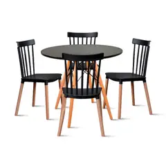 KLIK - Comedor Mesa Redonda Negra 80cm + 4 Sillas Windsor Negras