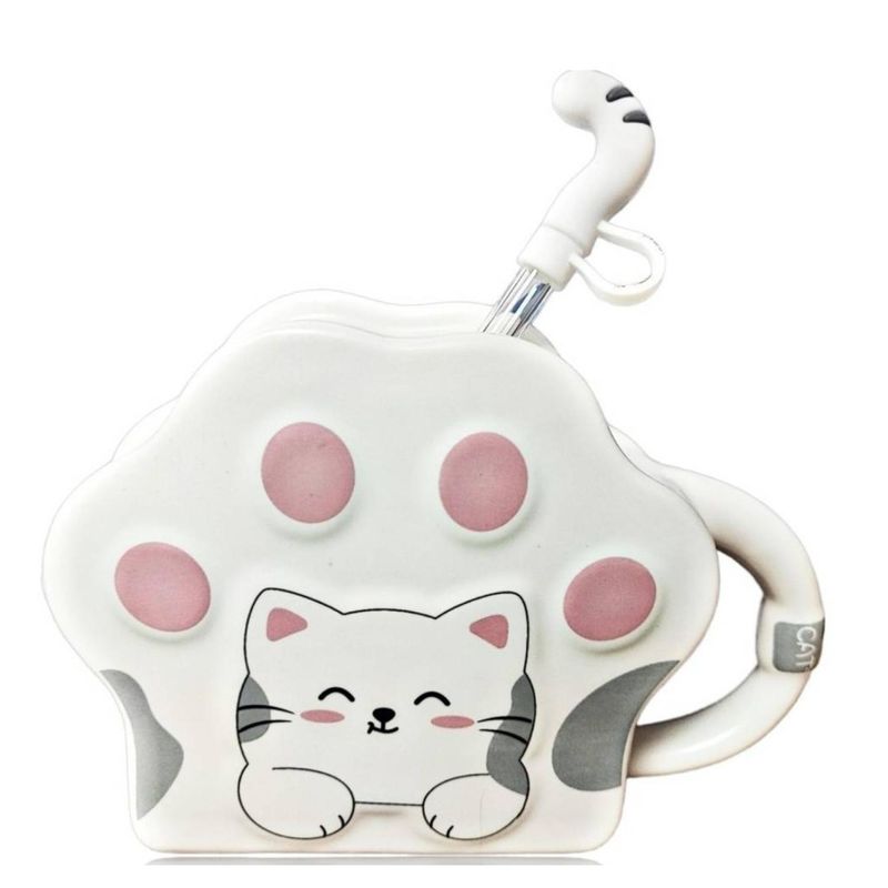 GENERICO - Tazon Taza De Ceramica Con Bombilla Huella Gatito Blanco