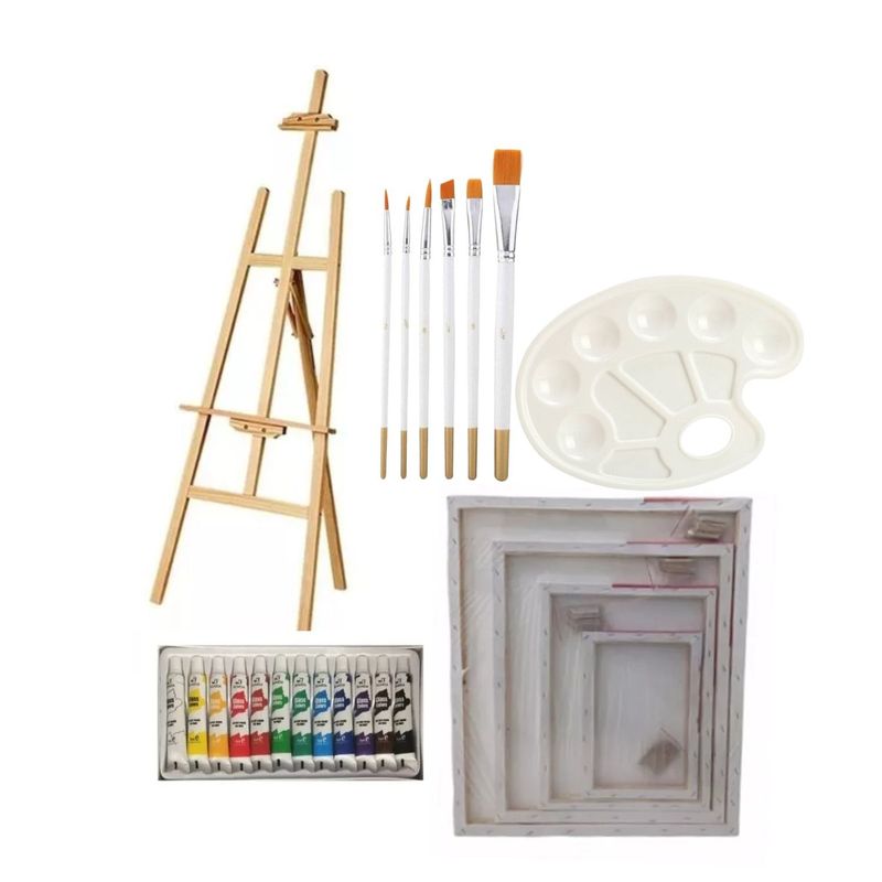 IMPORTCLICK - Set Arte Pintura Acrílico Atril 120 Cm Madera