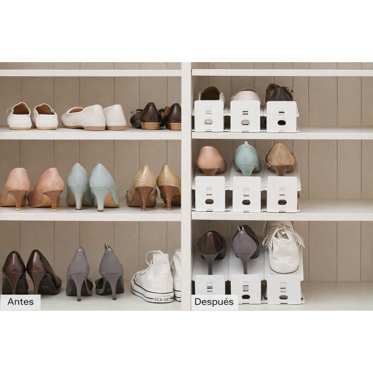 LIKE-IT - Set de 6 Organizadores Ajustables para Zapatos Like It. Duplica el espacio de guardado. Fabricado en Japón.