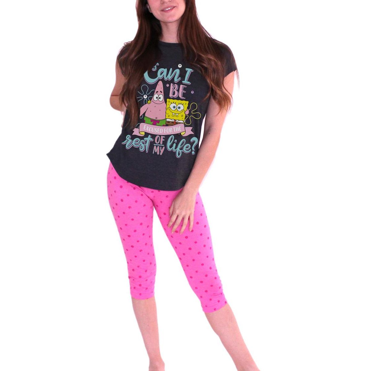 NICKELODEON - Pijama Mujer Algodón Bob Esponja - Gris oscuro