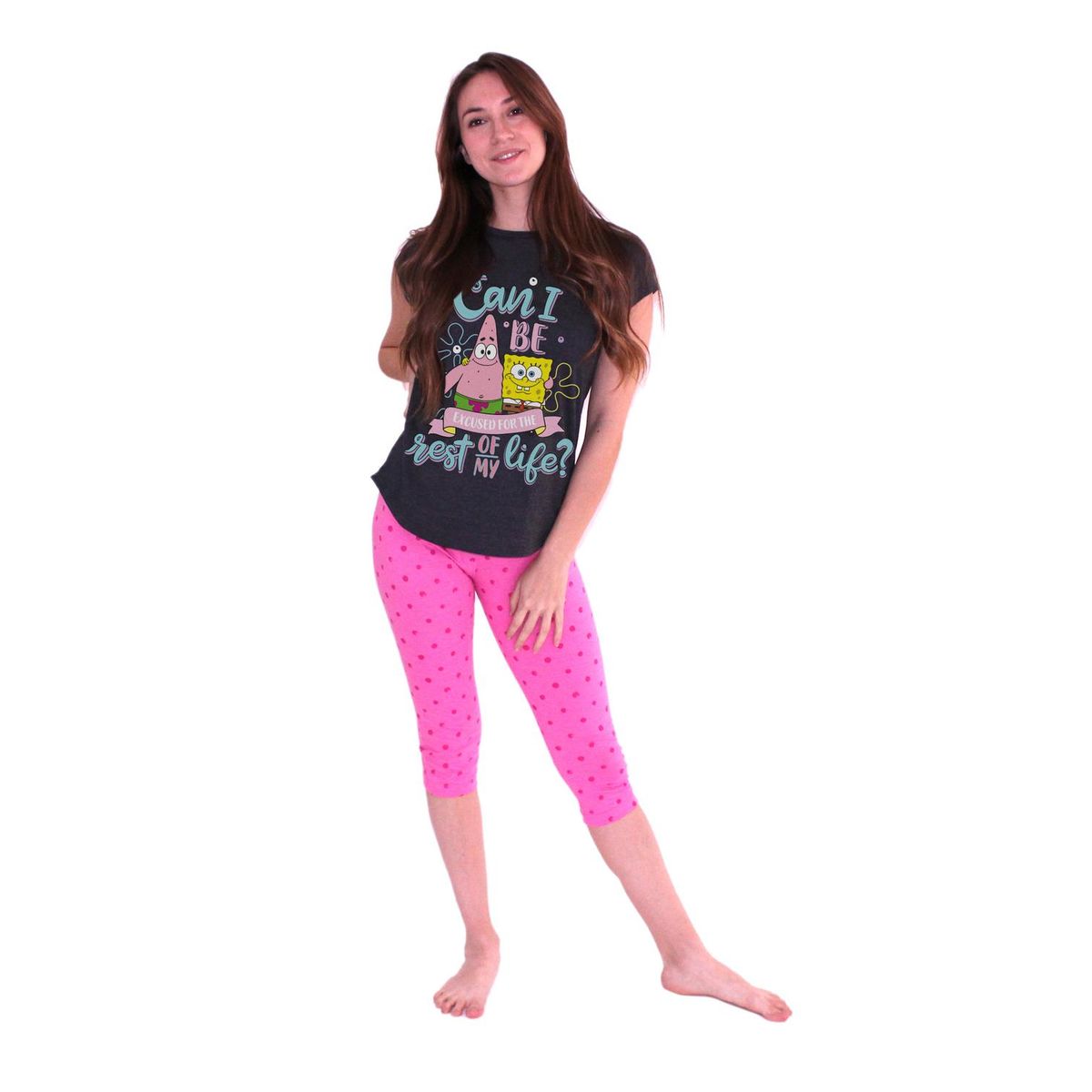 NICKELODEON - Pijama Mujer Algodón Bob Esponja - Gris oscuro