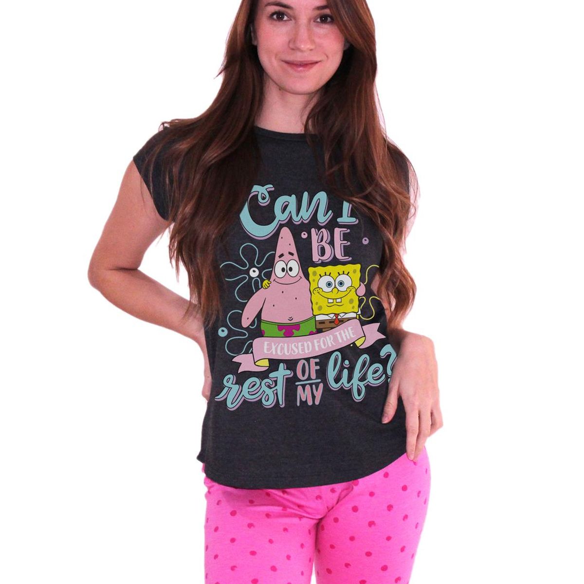 NICKELODEON - Pijama Mujer Algodón Bob Esponja - Gris oscuro