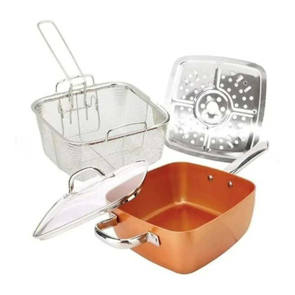 GENERICO - Juego Cocina 4 Piezas Olla Sarten Cuadrada 7 Litros