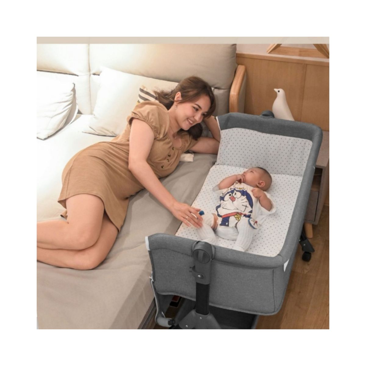 BABYLUNA - Cuna para Bebé Con Colchón 4 Modos Incluye Bolso Verde