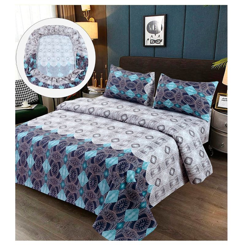 GENERICO - Sabanas Premium 100% Algodón 1.5 Plazas  - Azul Blanco