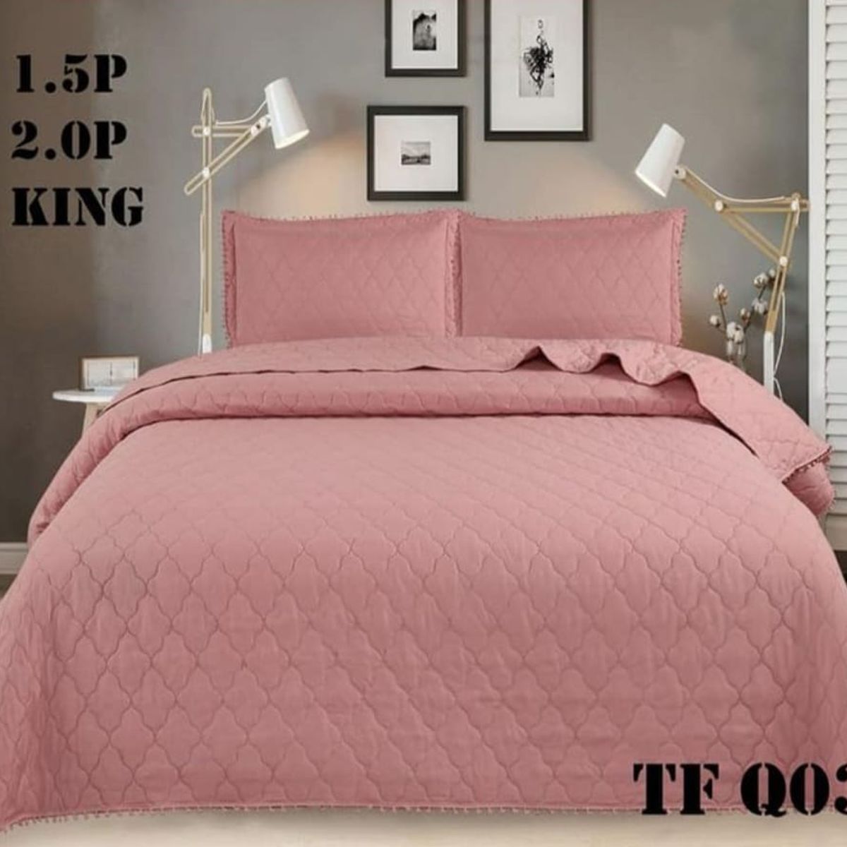 GENERICO - Cobertor Quilts de Verano / Cubrecamas con Pompones KING - Palo Rosa