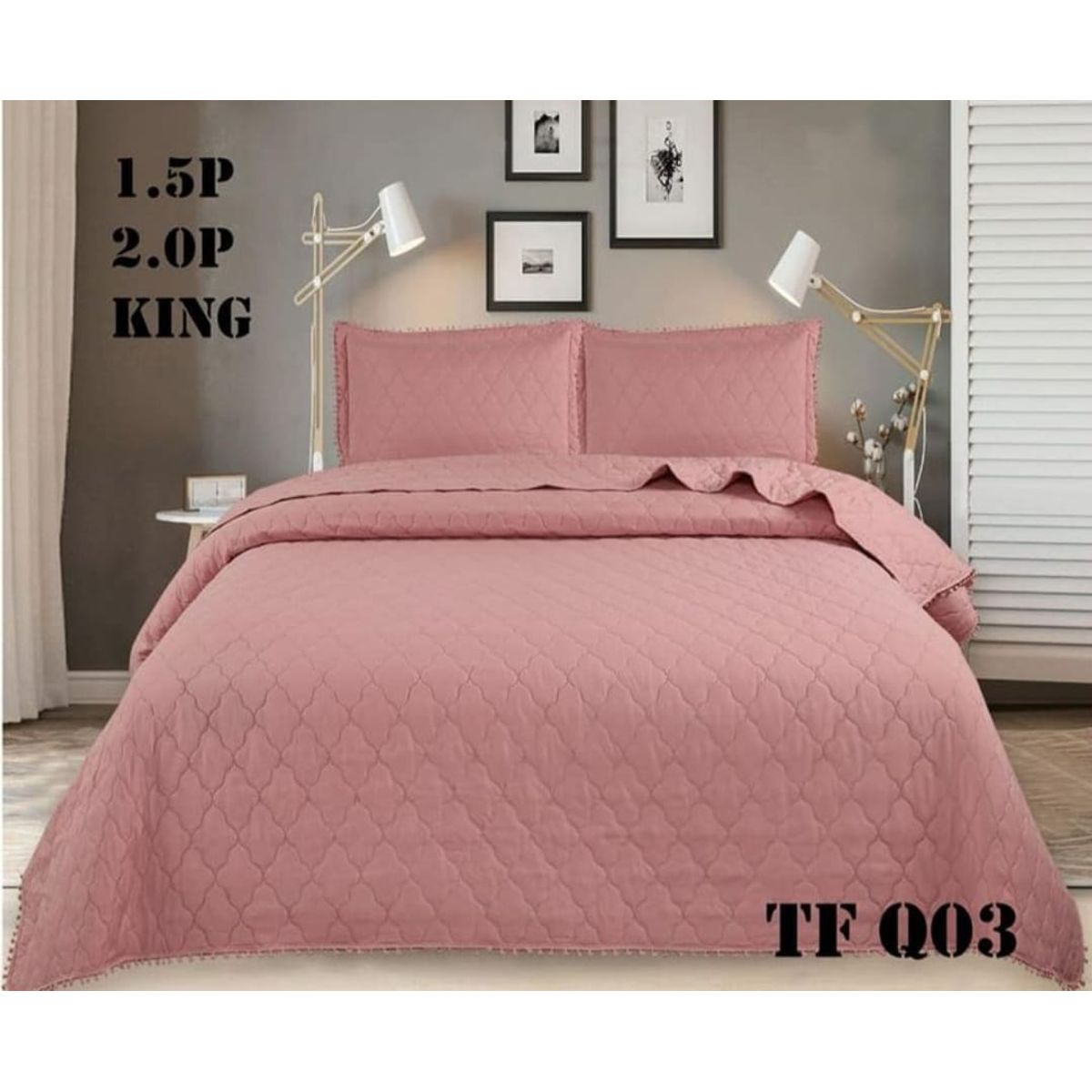 GENERICO - Cobertor Quilts de Verano / Cubrecamas con Pompones KING - Palo Rosa