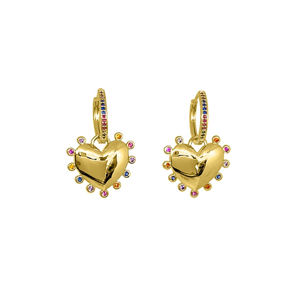 COGGIOLA - Argollas Corazón Colgante Circón Colores Enchapado Oro 18K