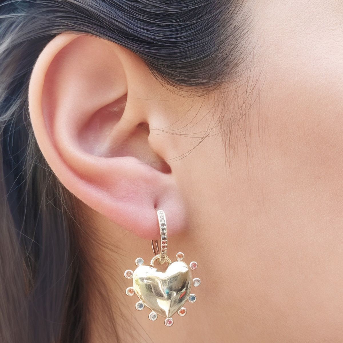 COGGIOLA - Argollas Corazón Colgante Circón Colores Enchapado Oro 18K
