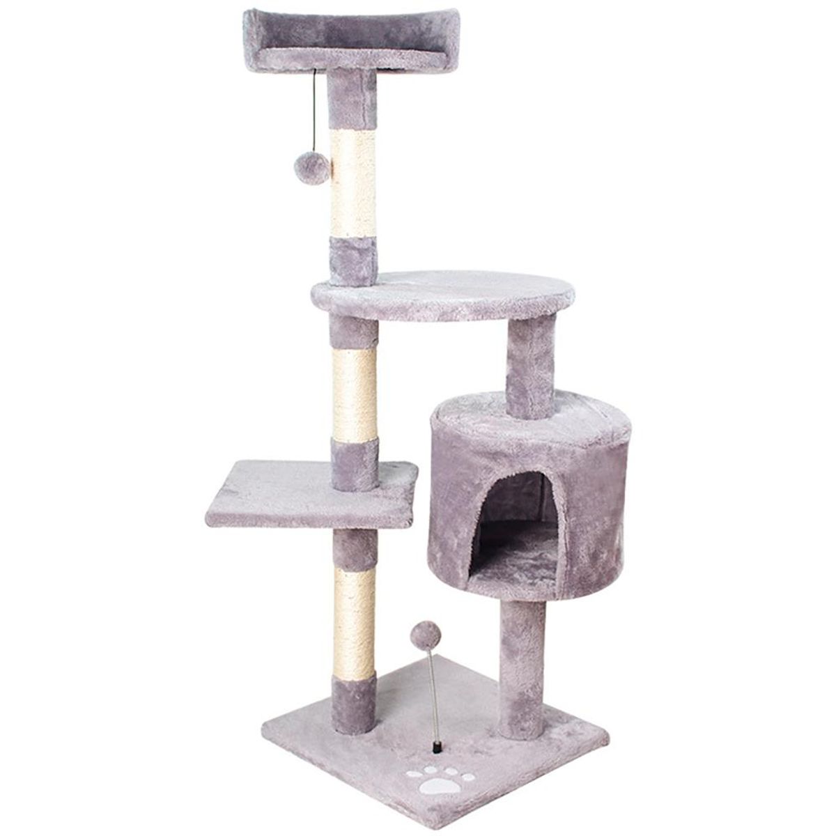 DE TODO Y MAS - Rascador torre 112cm Gatos Casita Arbol Terciopelo + Pompone