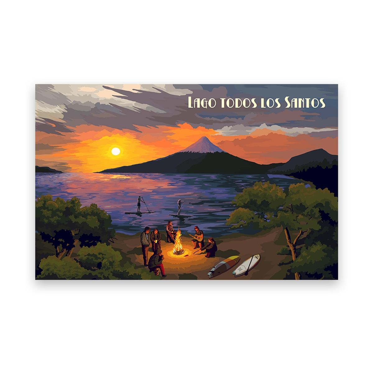 LENGA - Ilustración Lago Todos Los Santos - Vicente Pérez Rosales - Atardecer