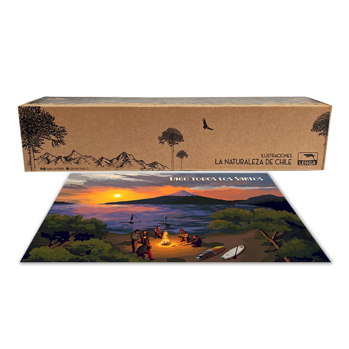 LENGA - Ilustración Lago Todos Los Santos - Vicente Pérez Rosales - Atardecer