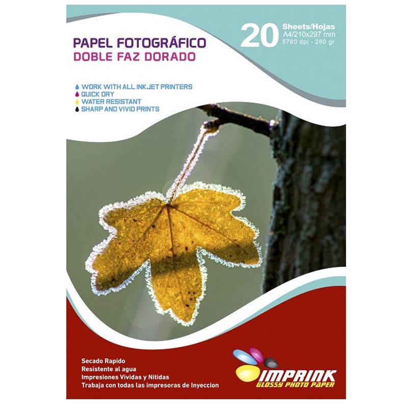IMPRINK - Papel Fotografico doble Faz Dorado GLITTER  A4/260gr/20h