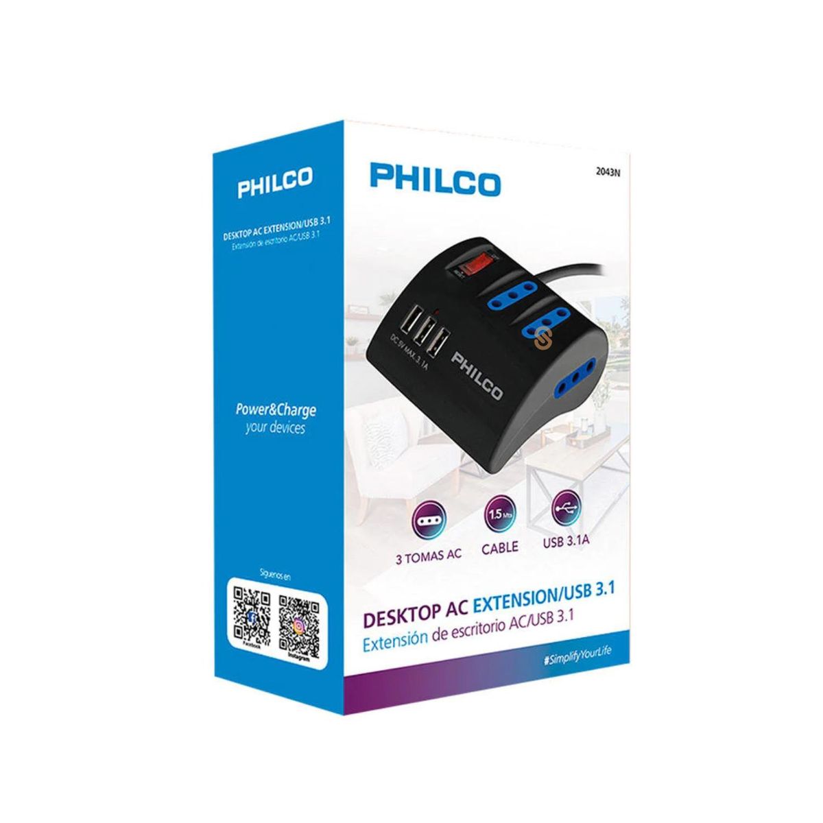 PHILCO - Alargador Extensión Escritorio Usb Negro Philco - SC