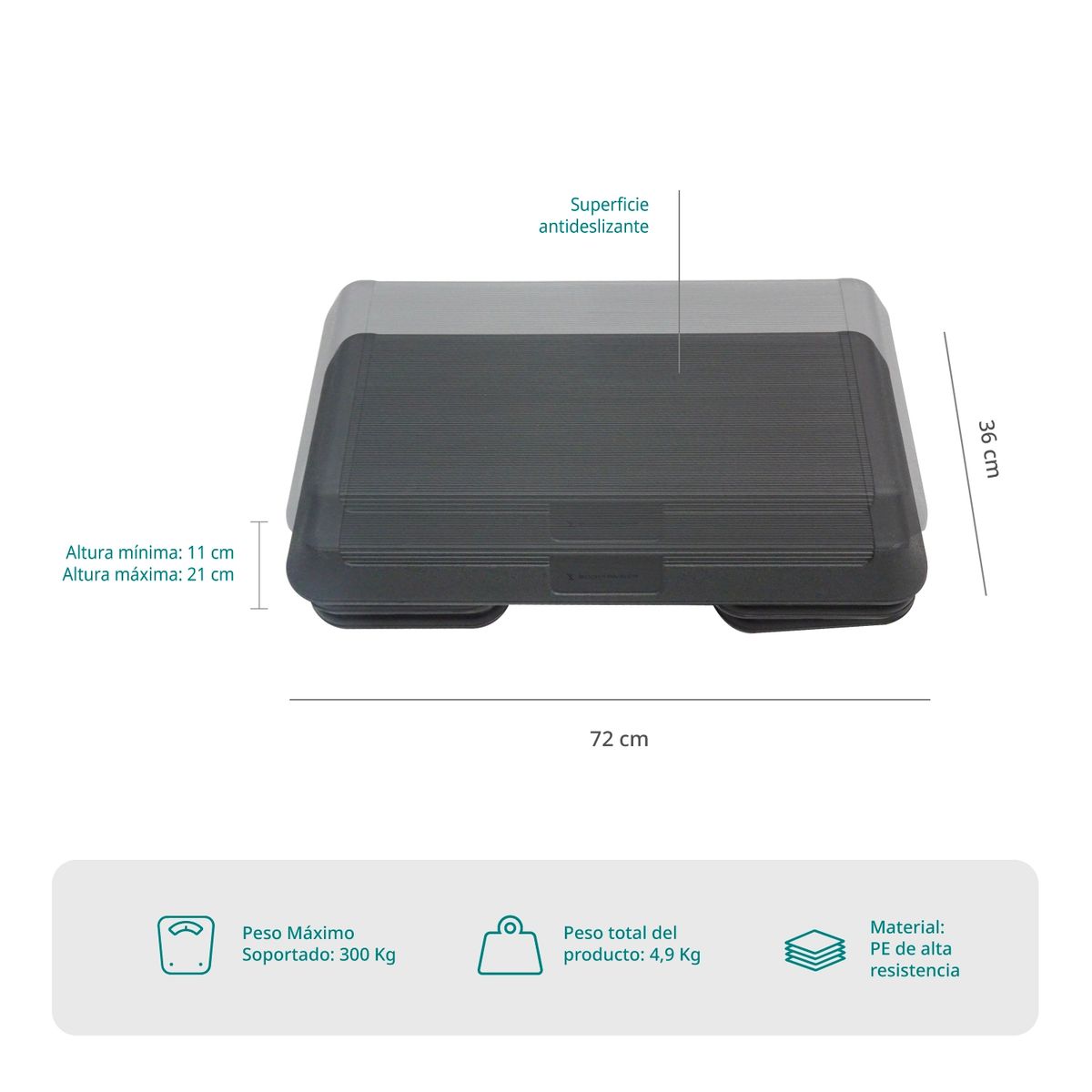 BODYTRAINER - Step Aeróbico Altura Regulable 2 Niveles Pilates Fitness