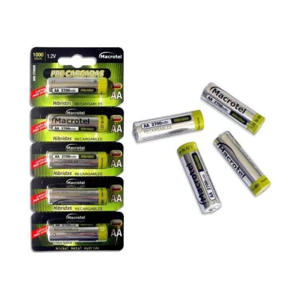MACROTEL - Pilas Recargable Aa Macrotel Híbrida Tira X5 Unid 2700mah