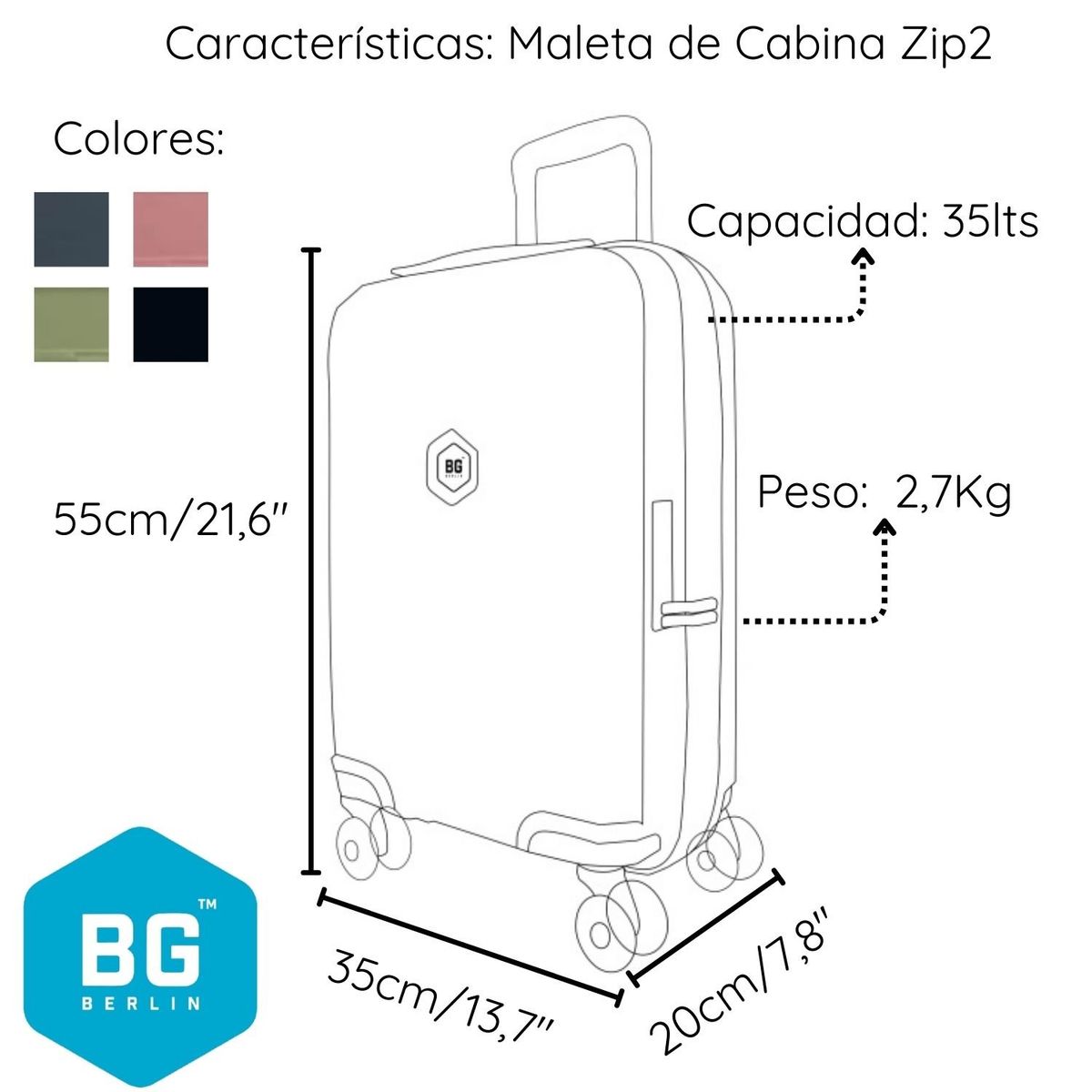 BG BERLIN - MALETA DE CABINA S 35LTS SEGURIDAD ZIP² BG BERLIN