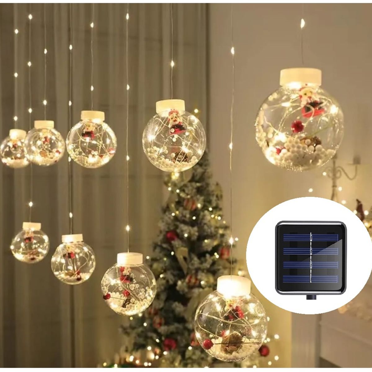 GENERICO - Luces 10 Bolas Cortina Solar Led Guirnalda 3 metros CALIDAS