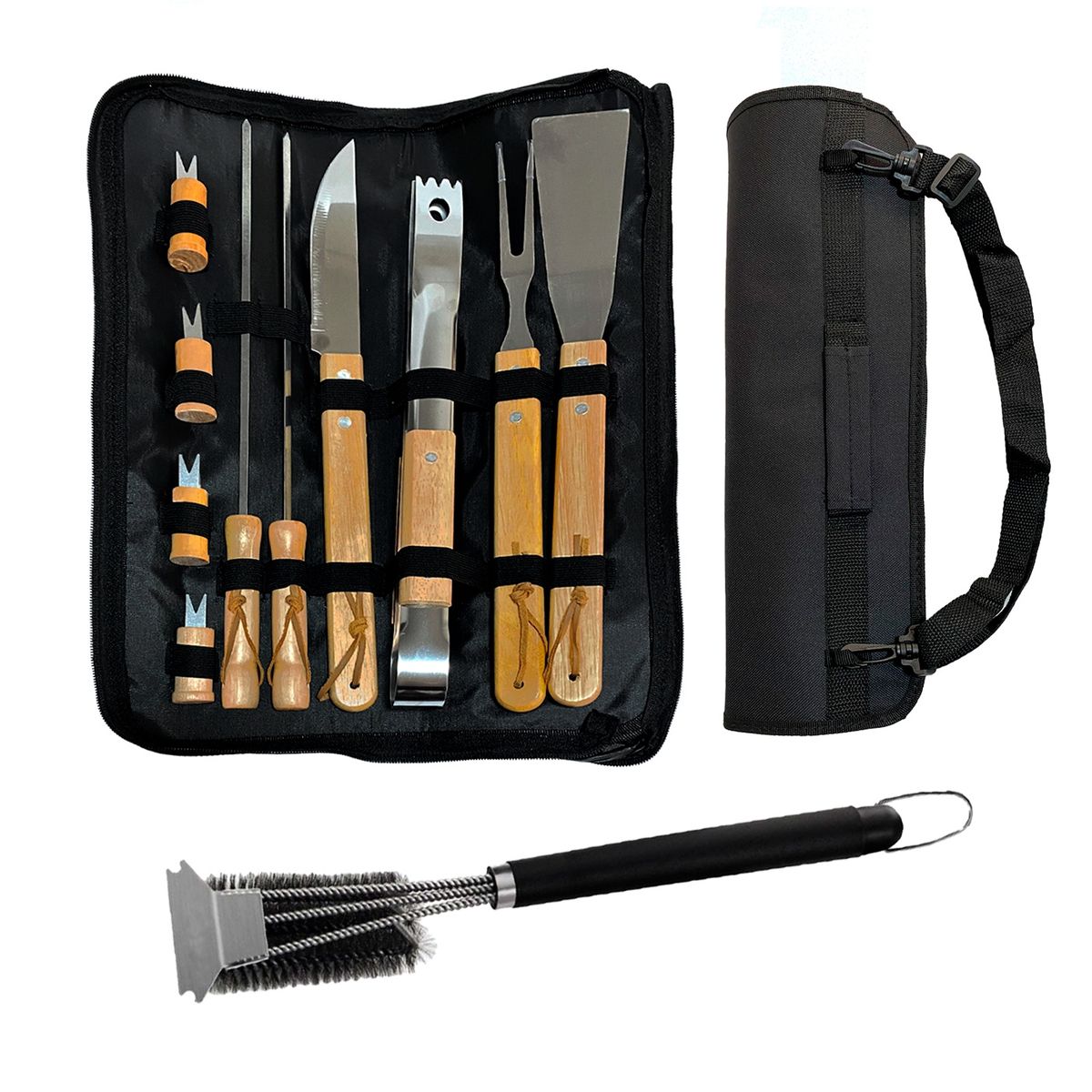 KAWI - Pack Set Asado Parrilla 10 Uds con Cepillo Inox De Limpieza Kawi®