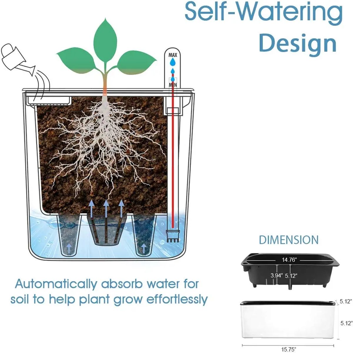 GROWLED - Macetero Autorregante  rectangular 50 cms Blanco GrowLED