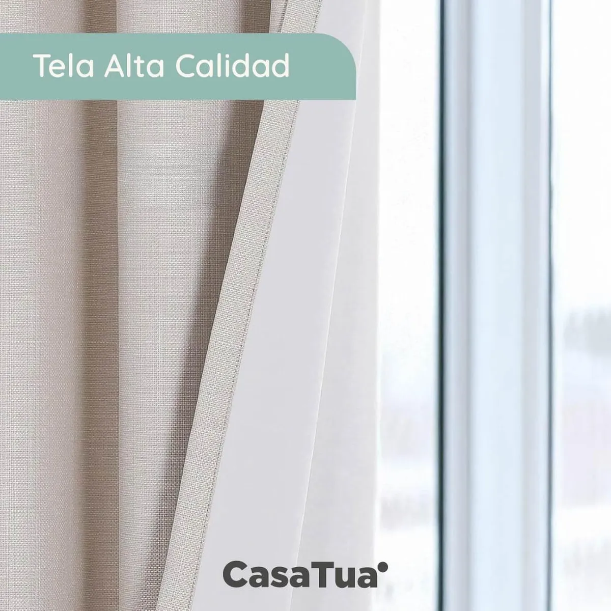 CASATUA - Cortina 100% Blackout Engomada Termica Set 2 140x220 - Beige