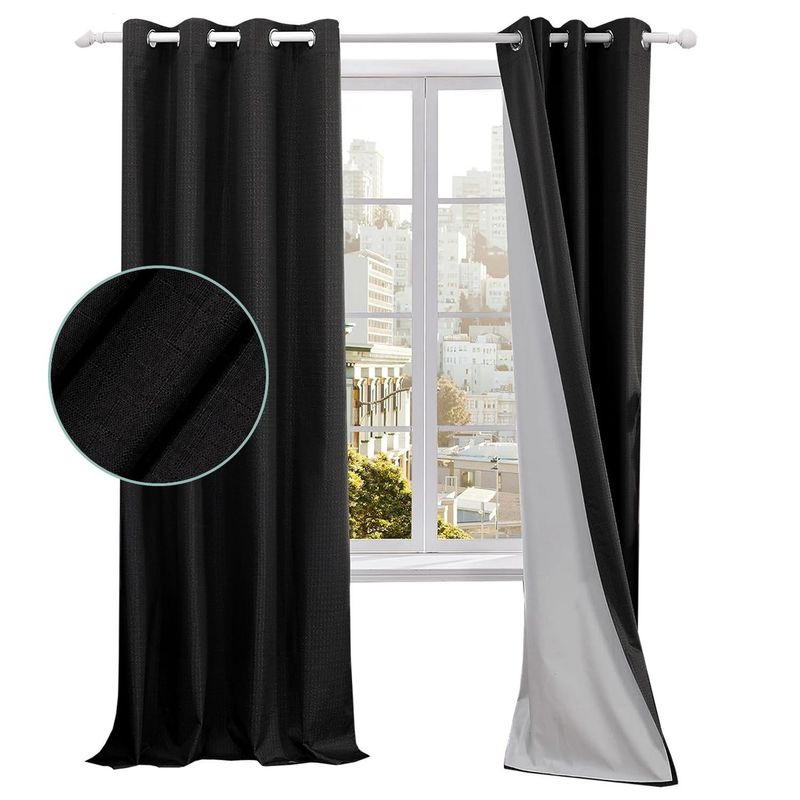 CASATUA - Cortina 100% Blackout Engomada Termica Set 2 140x220 - Negro