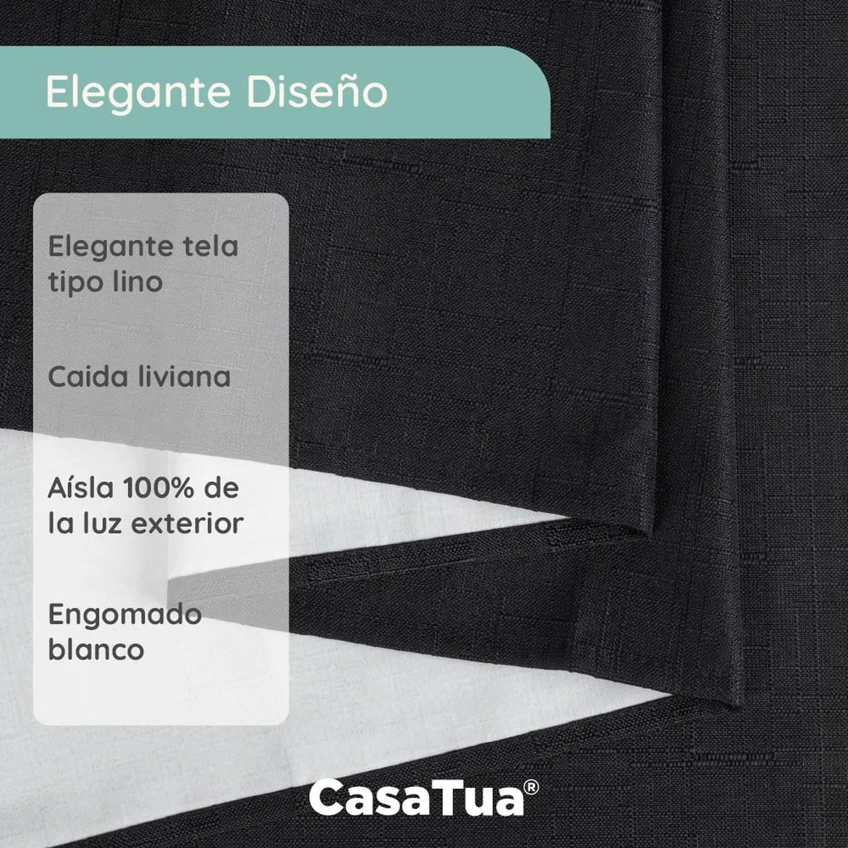CASATUA - Cortina 100% Blackout Engomada Termica Set 2 140x220 - Negro