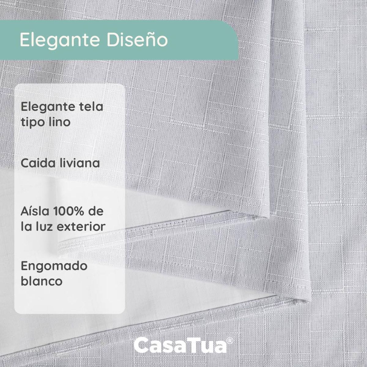 CASATUA - Cortina 100% Blackout Engomada Termica Set 2 140x220 - Blanco