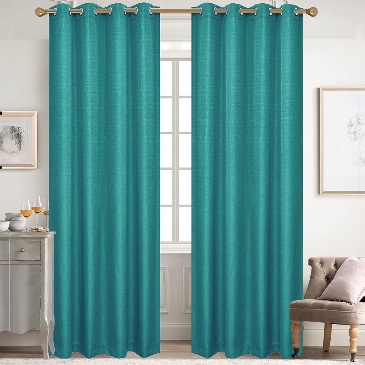 CASATUA - Cortina 100% Blackout Engomada Termica Set 2 140x220 - Turquesa