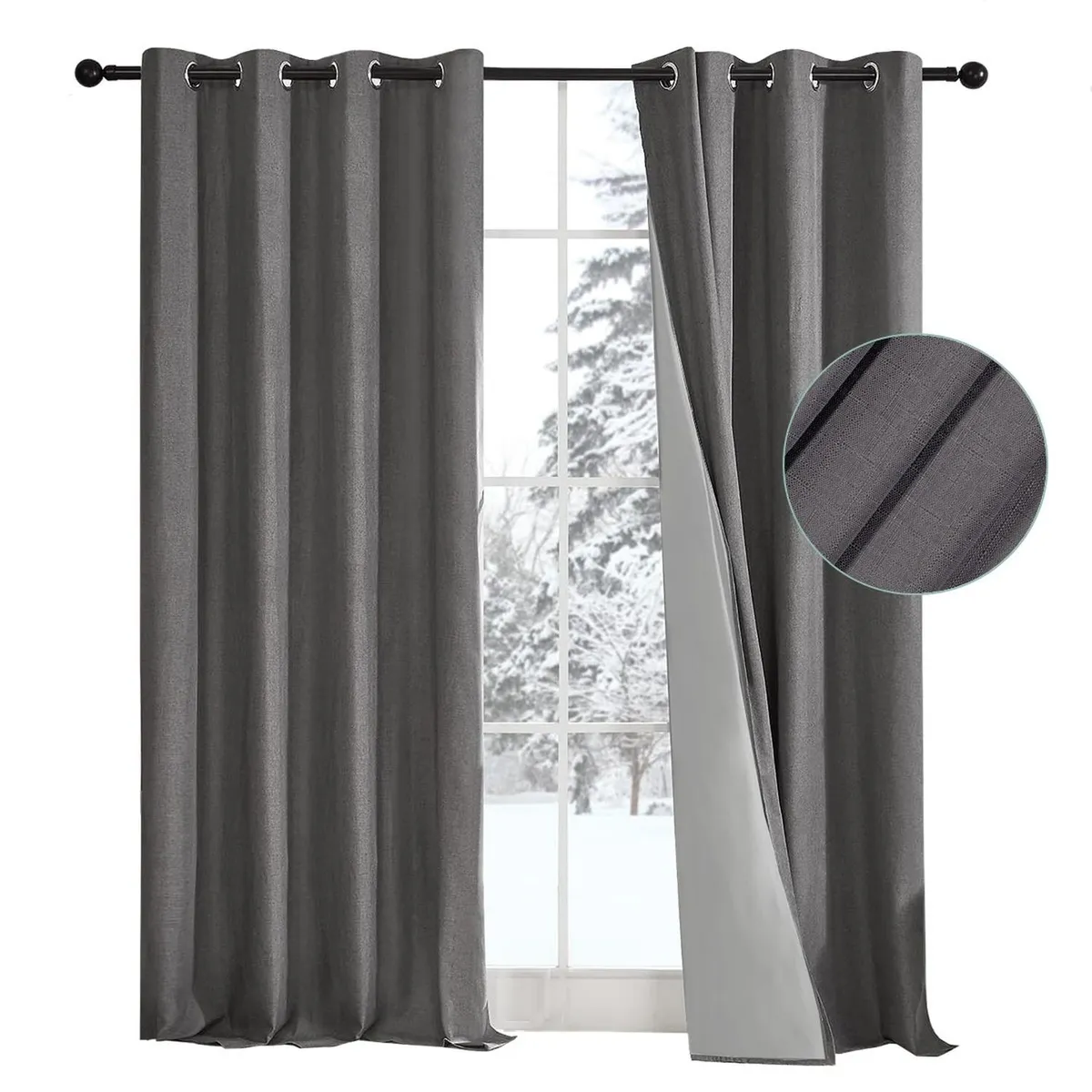 CASATUA - Cortina 100% Blackout Engomada Termica Set 2 140x220 - Gris oscuro