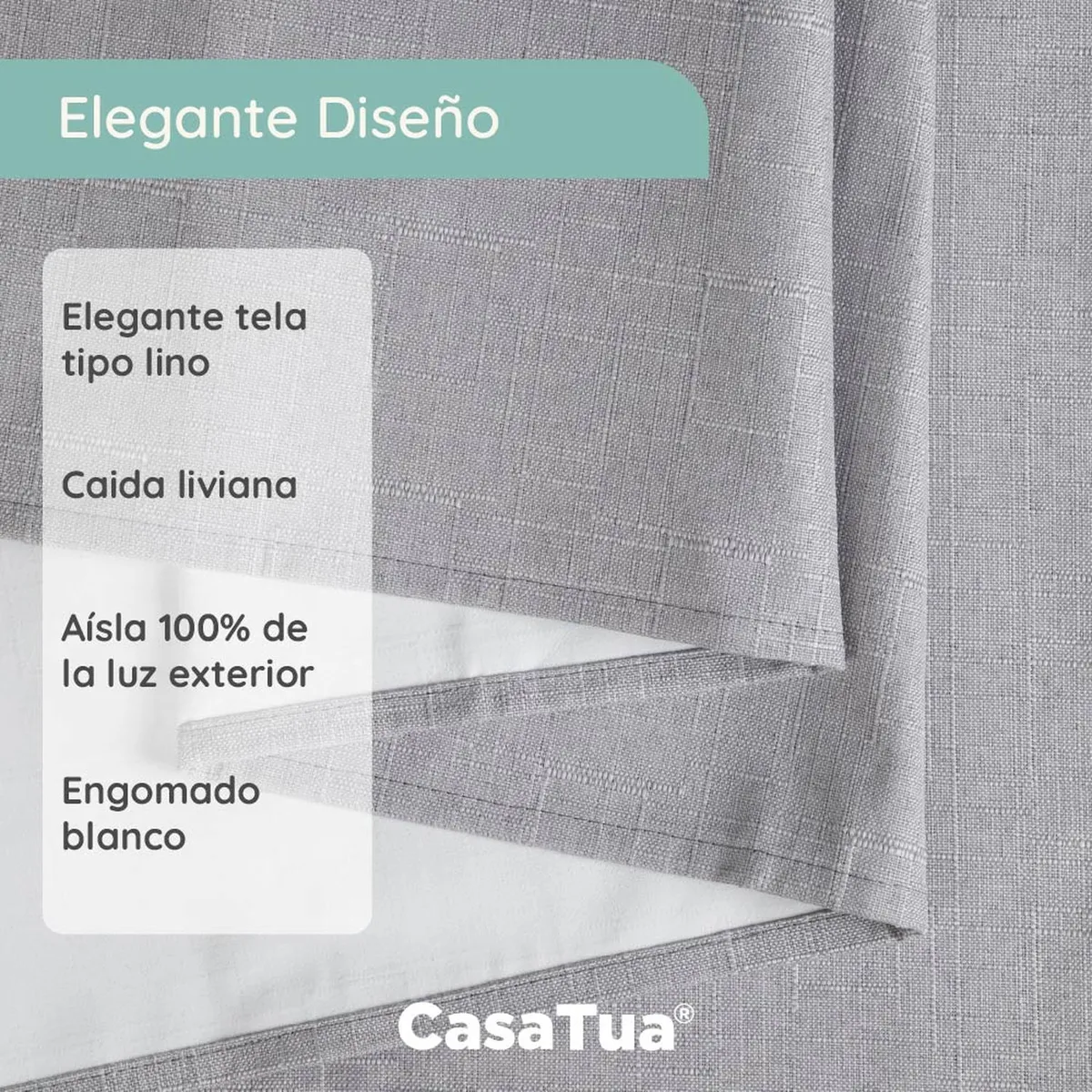 CASATUA - Cortina 100% Blackout Engomada Termica Set 2 140x220 - Gris