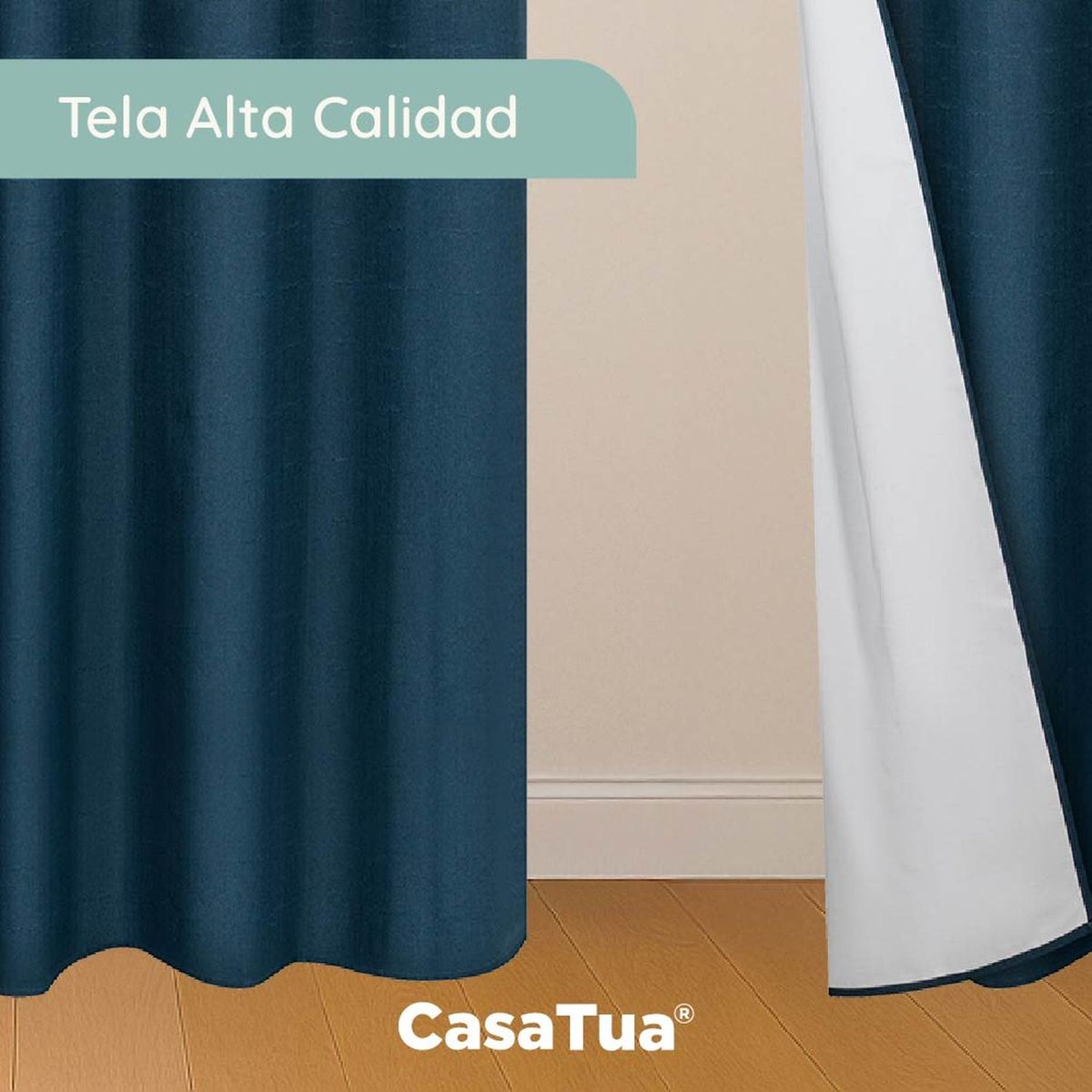 CASATUA - Cortina 100% Blackout Engomada Termica Set 2 140x220 - Azul marino