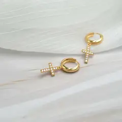 ELLA JOYAS - Aro Argolla Cruz Oro 18k