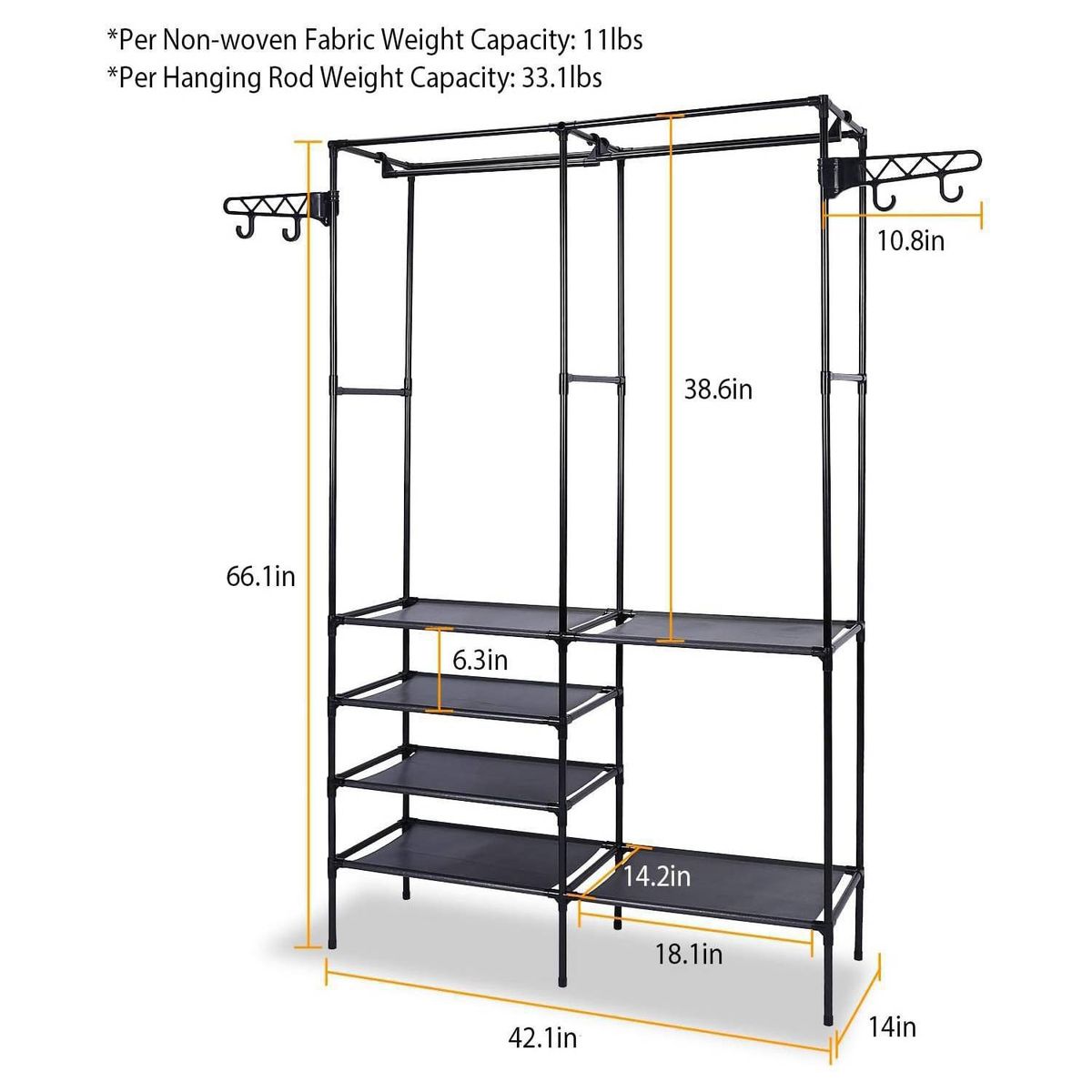 U BUY - Estante de ropa armario ropa de 6 niveles para dormitorio