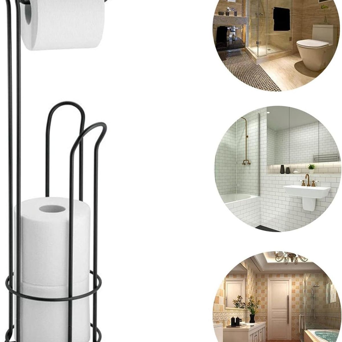 PARTYGLOBOS - Soporte De Papel Higiénico Confort Pedestal Organizador Baño NEGRO